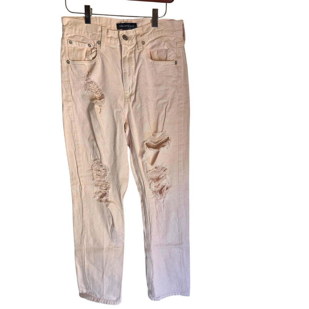 Aeropostale 90s Baggy Distressed Jeans Light Pink High Rise Ripped Denim 4R